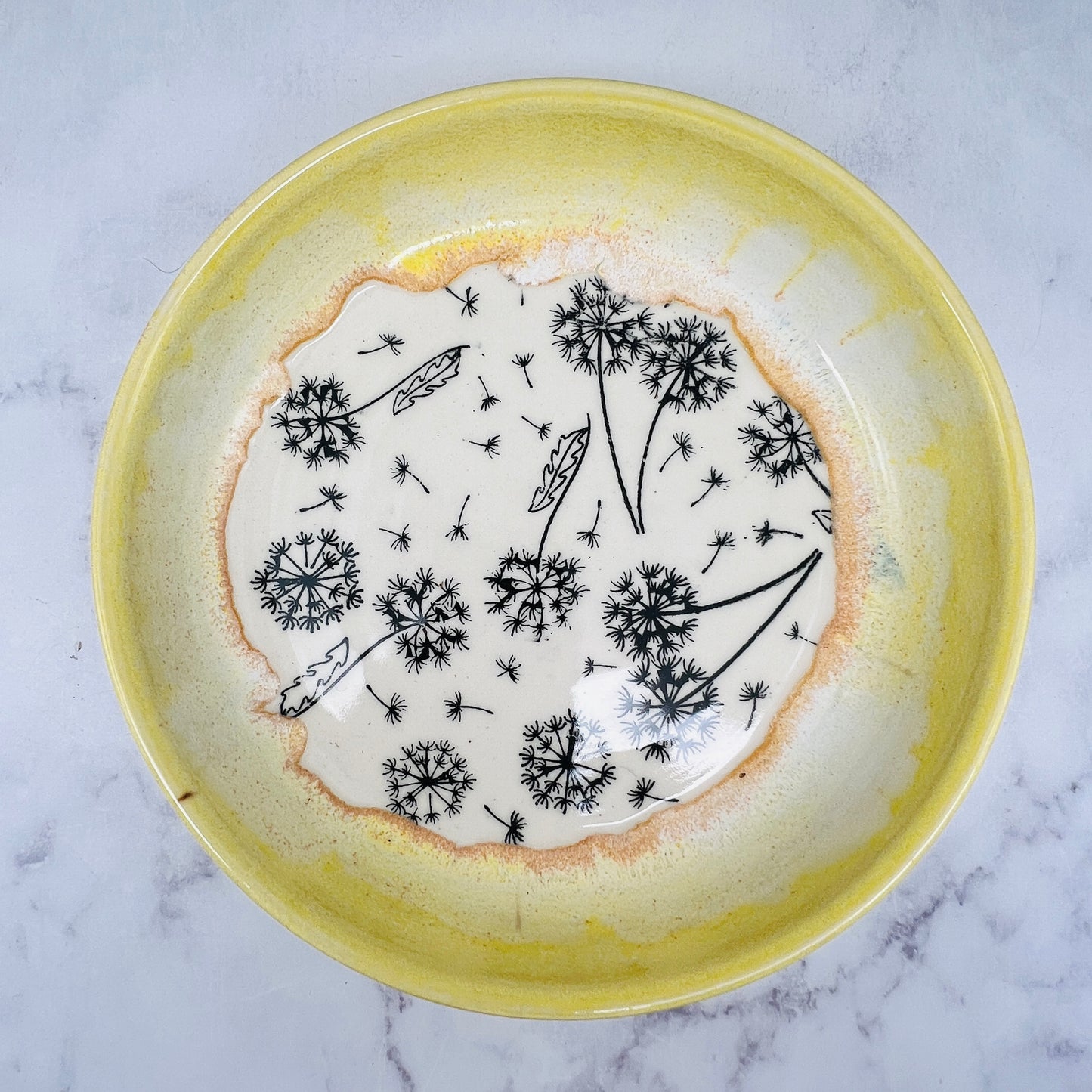 Yellow with Dandelions Low Bowl