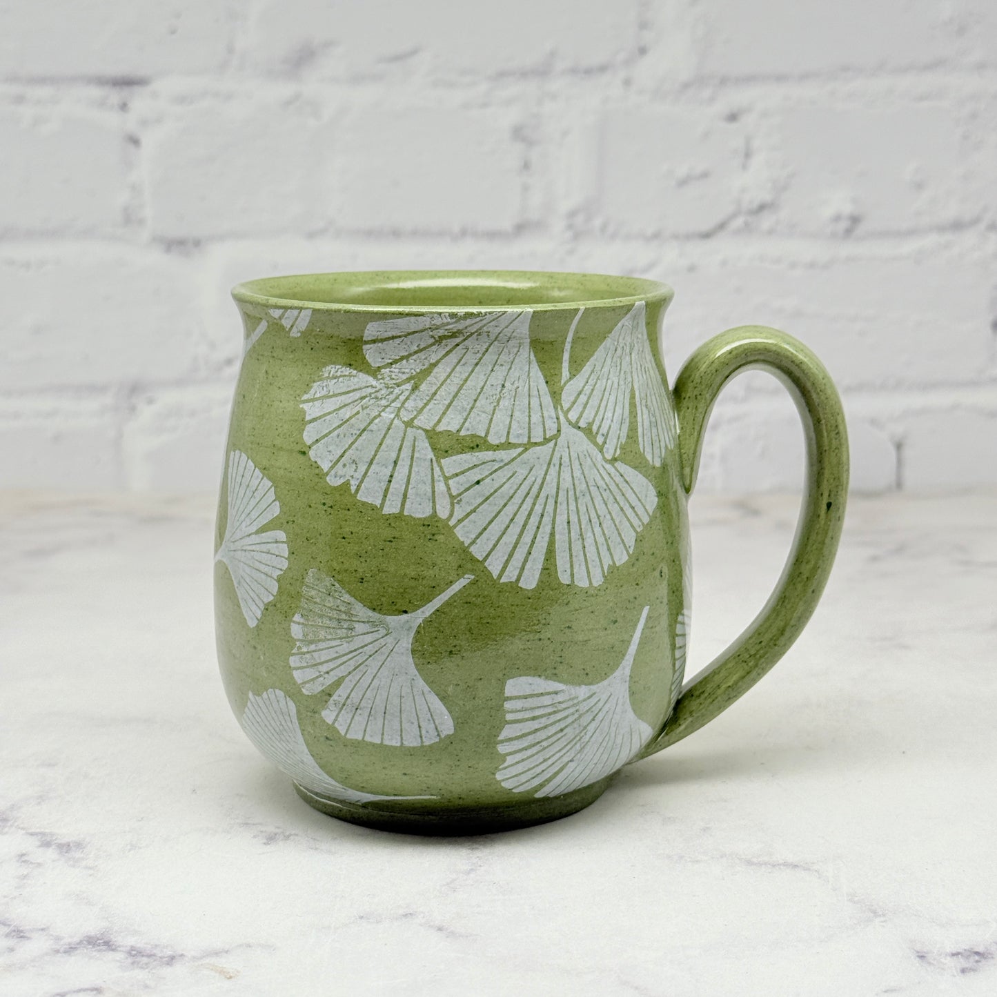 Green with White Gingko Design Mug 3
