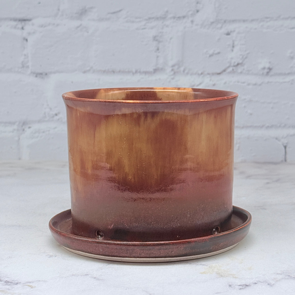 Sgraffito Fall Leaves Planter