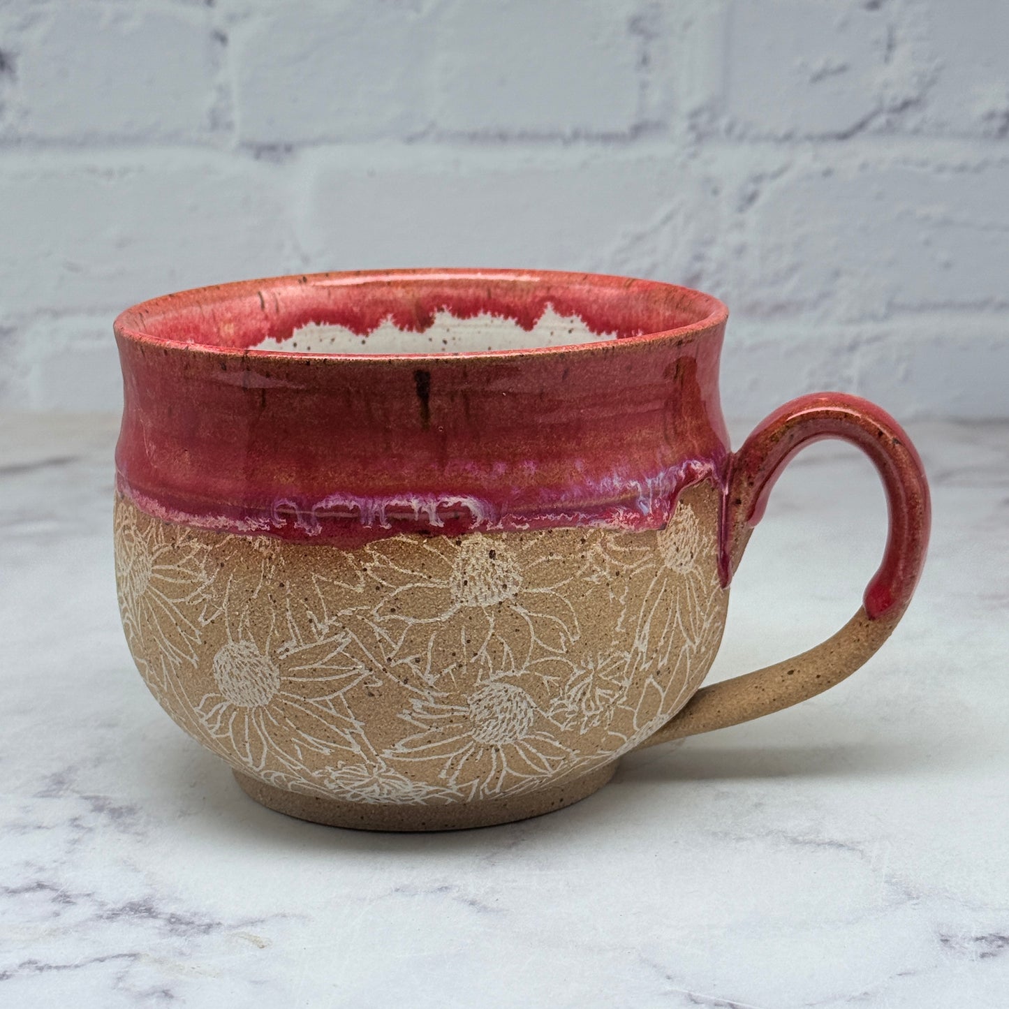 Red with Flowers Cafe Mug 2