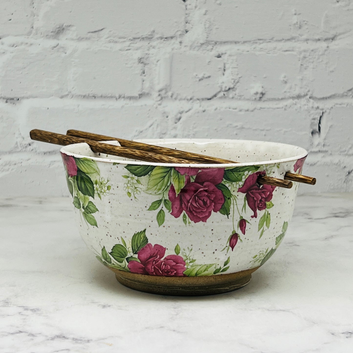 Pink Roses Chopstick Bowl