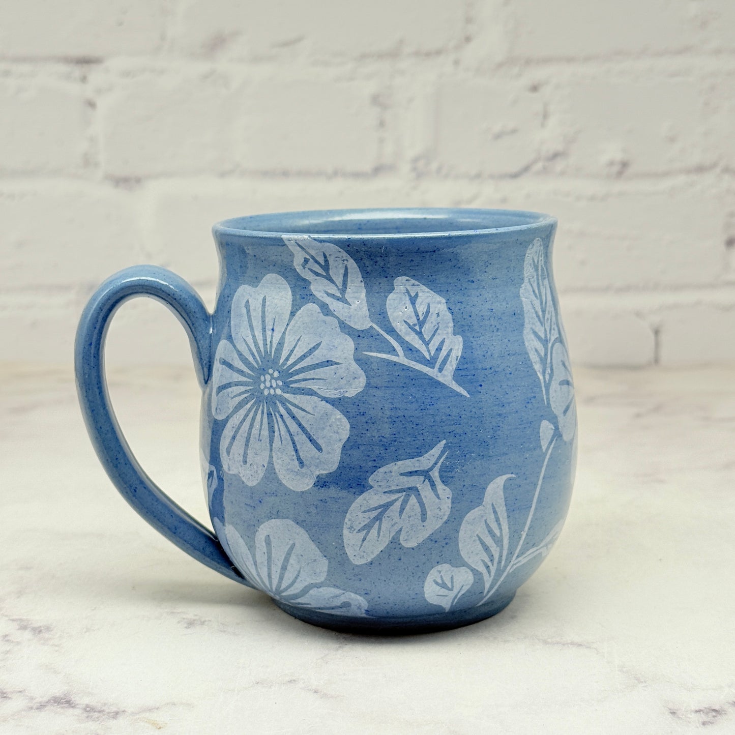 Blue with White Floral Design Mug 3