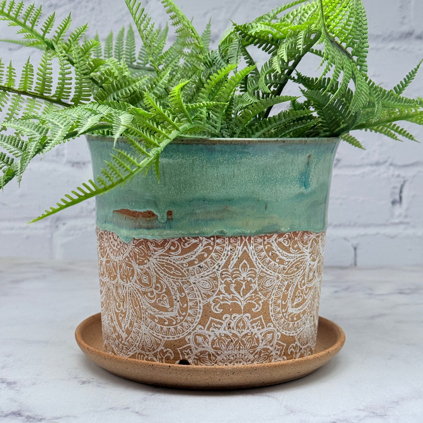 Green with White Mandalas Planter