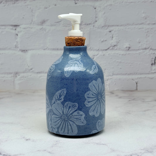 Blue with White Flowers Soap Dispenser 1