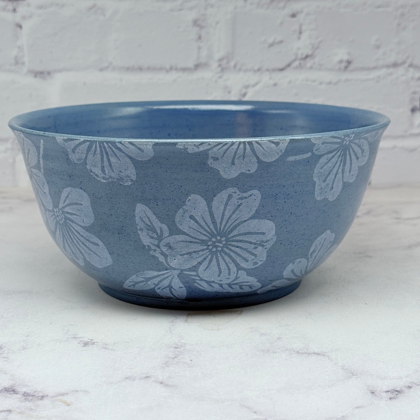 Blue with White Flowers Large Bowl
