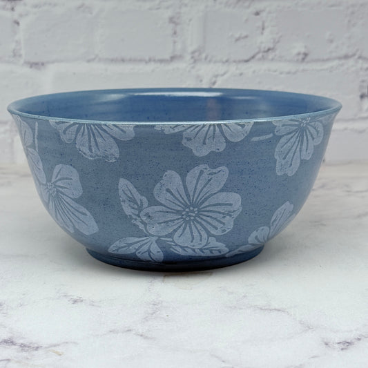 Blue with White Flowers Large Bowl