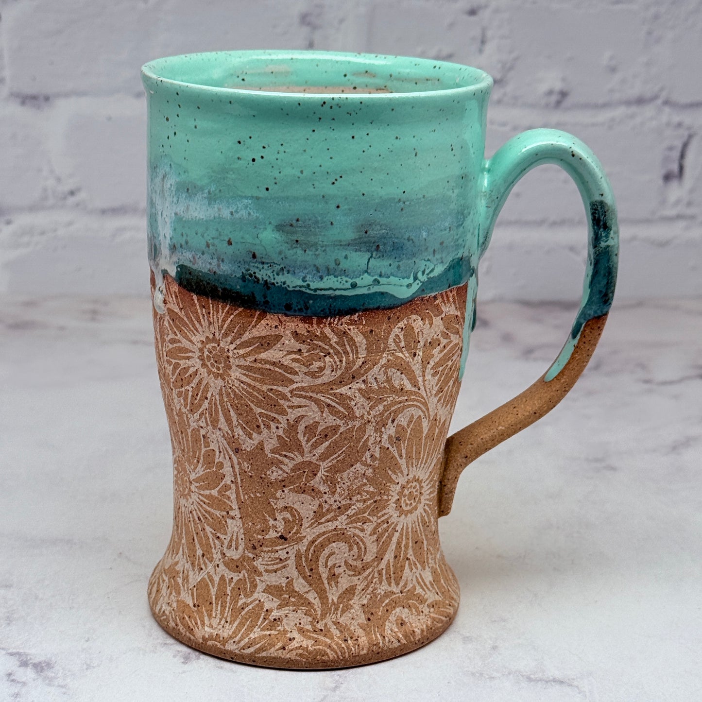 Turquoise with Floral Design Tall Mug
