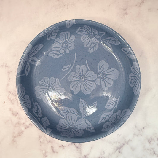 Blue with White Flowers Low Bowl 1