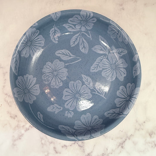 Blue with White Flowers Low Bowl 2