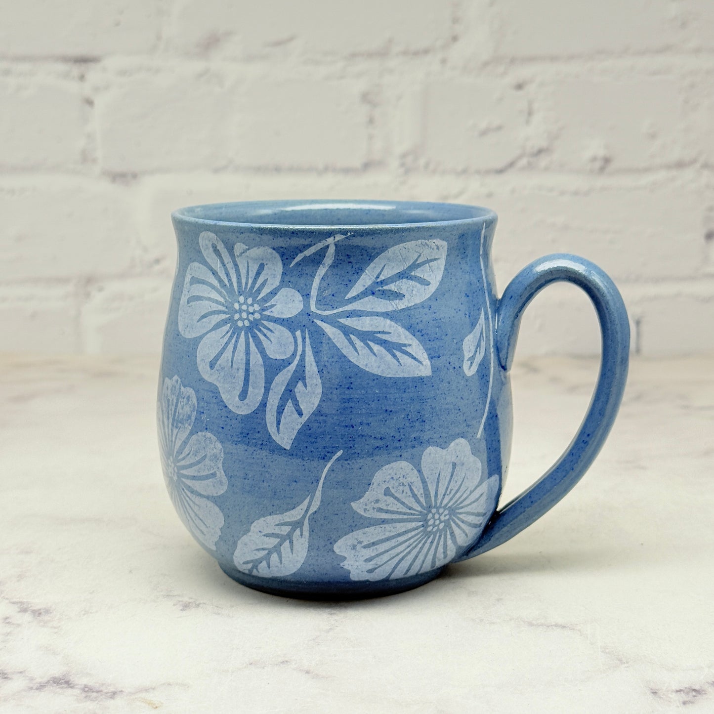 Blue with White Floral Design Mug 3