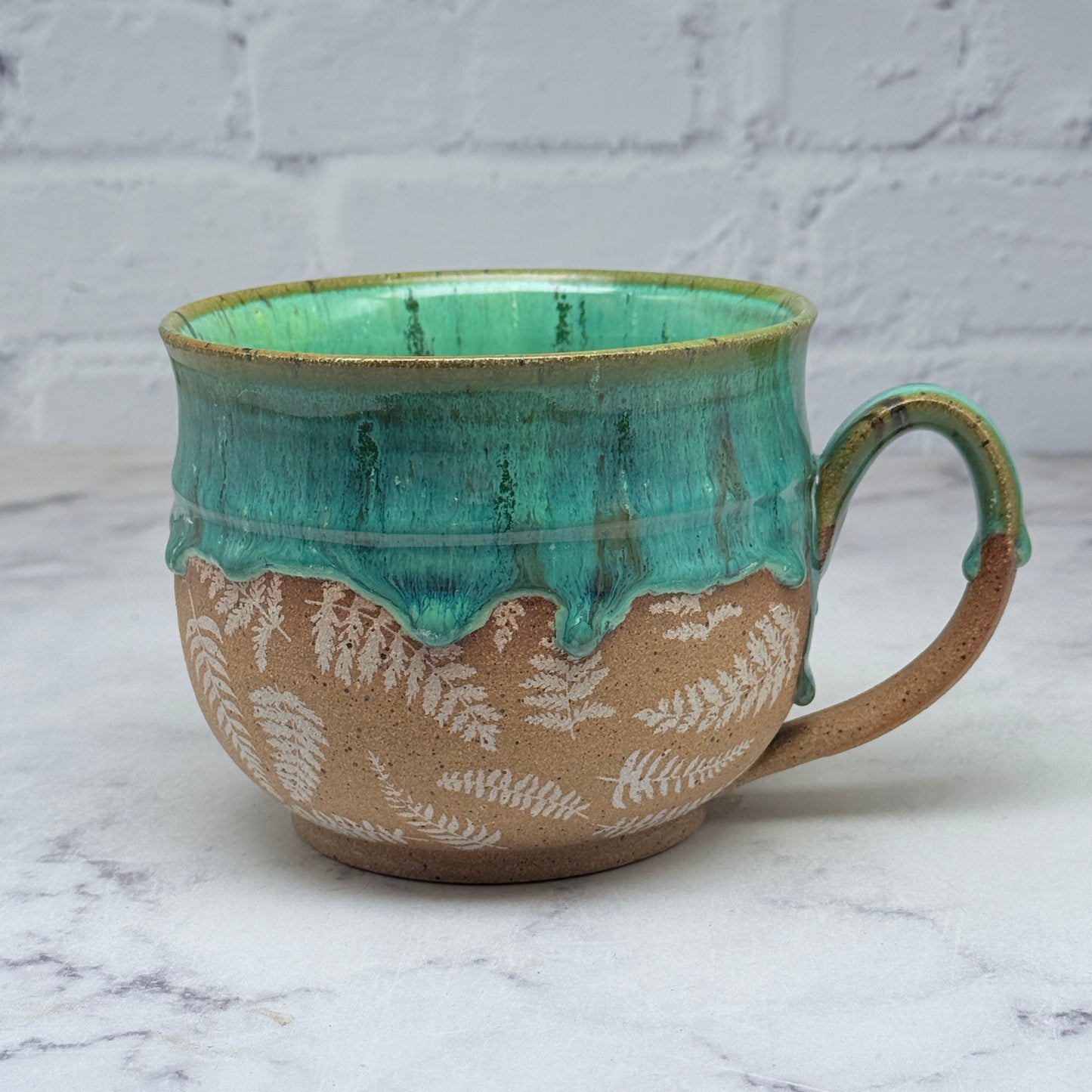 Green with White Ferns Cafe Mug 1