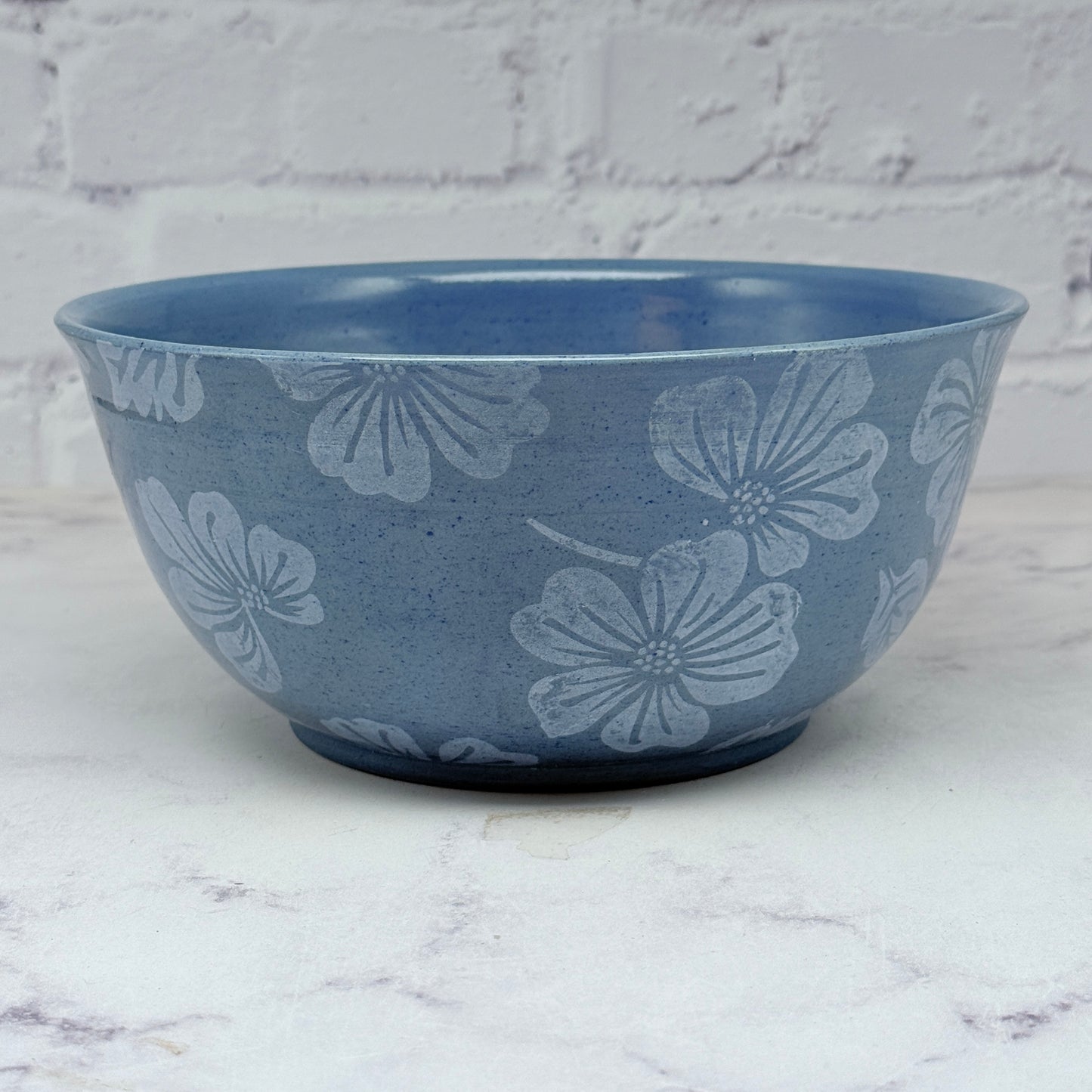 Blue with White Flowers Large Bowl