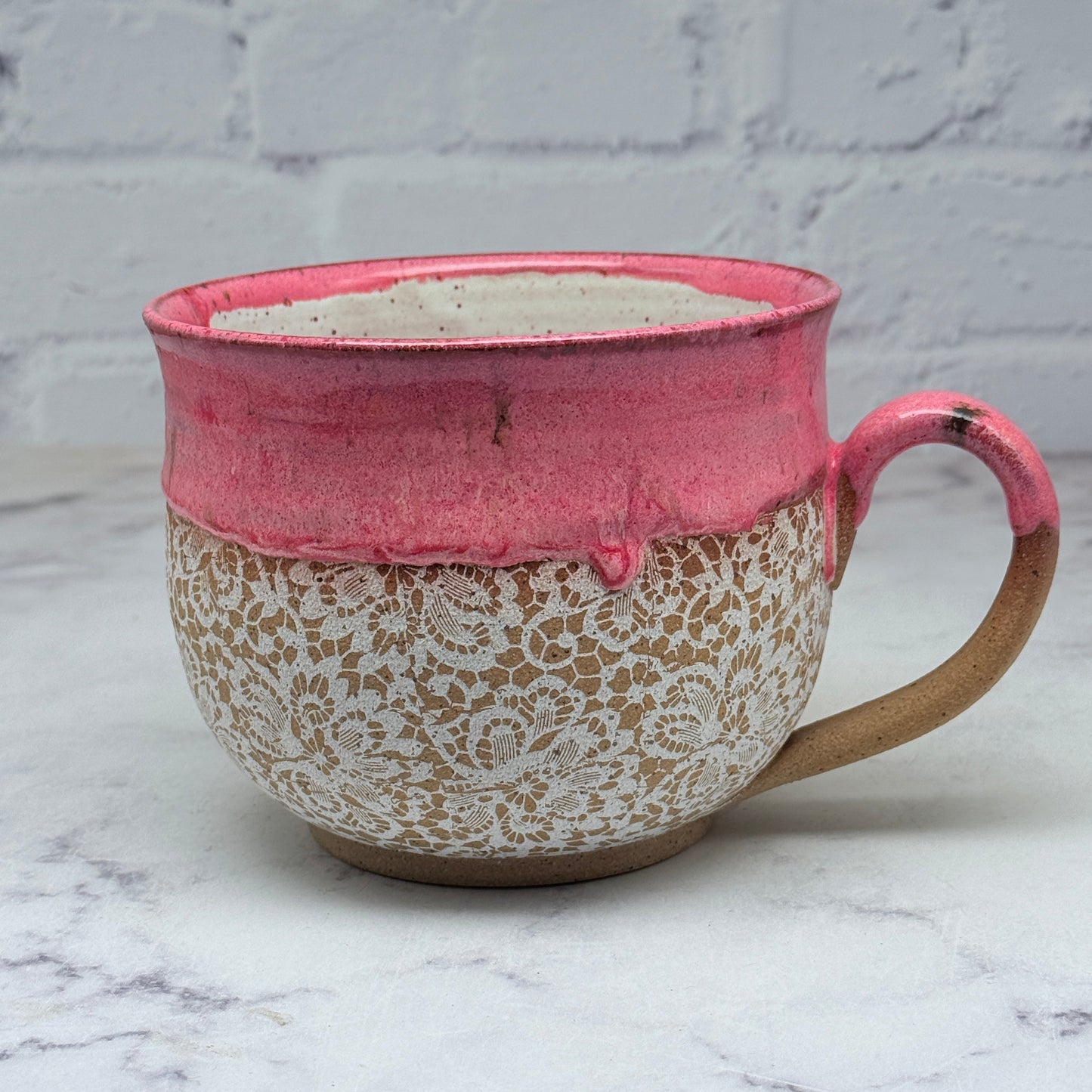Pink with White Lace Cafe Mug