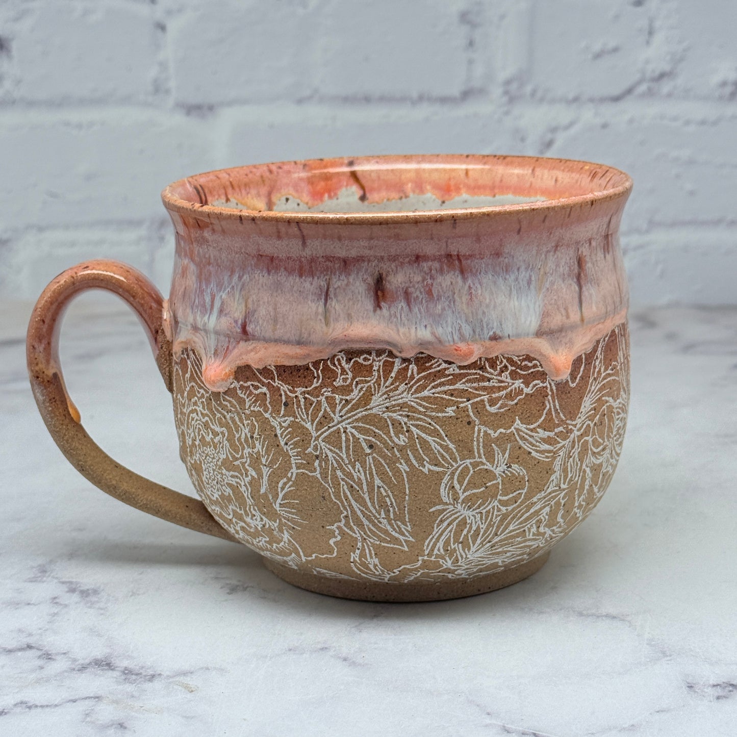 Peach with White Peonies Cafe Mug