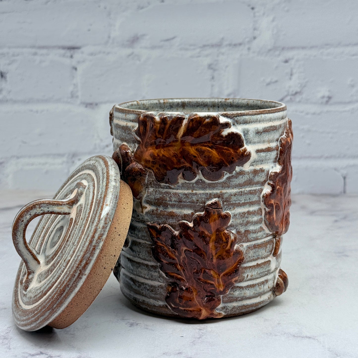 3-D Oak Leaves Lidded Container