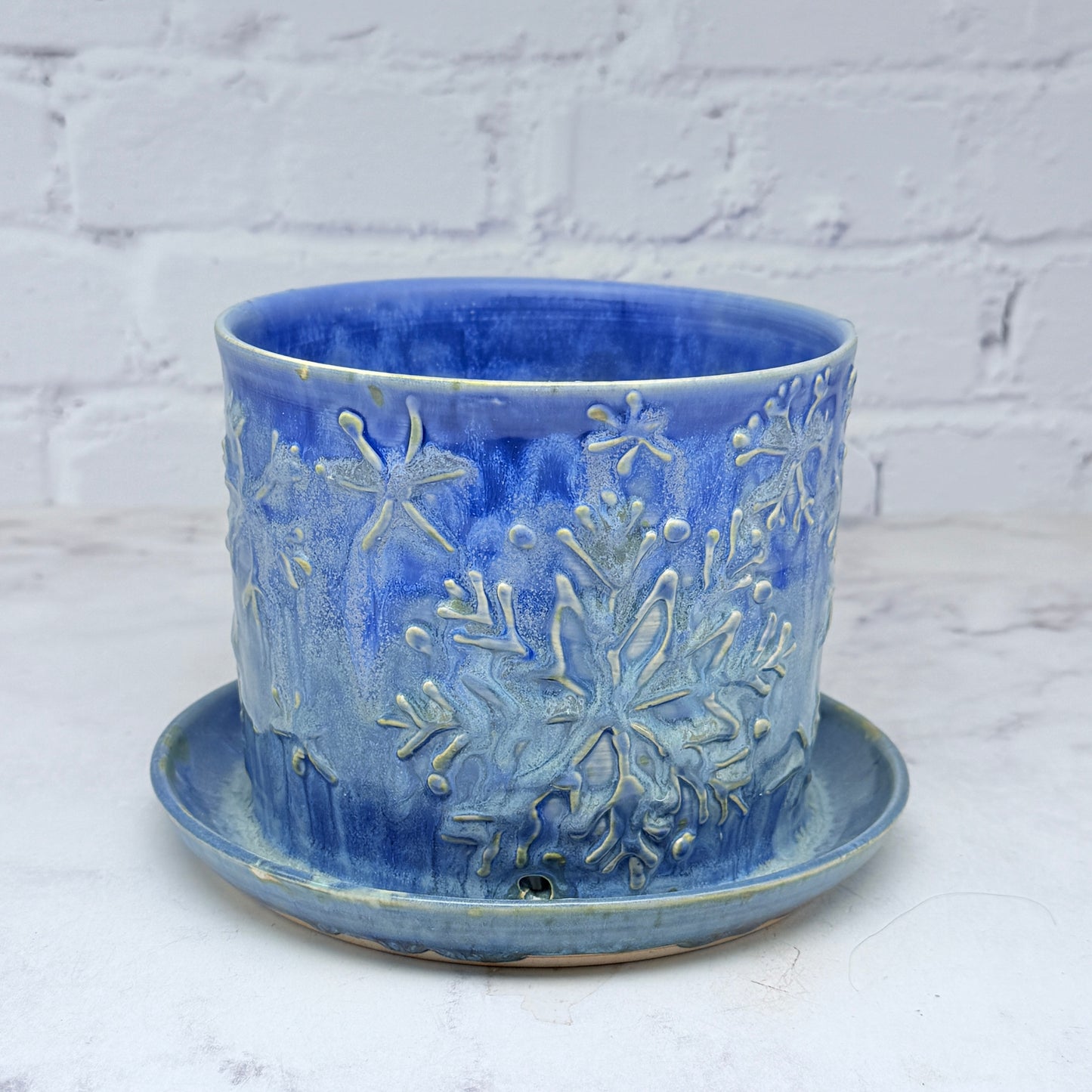 Light Blue with Raised Snowflakes Planter 1