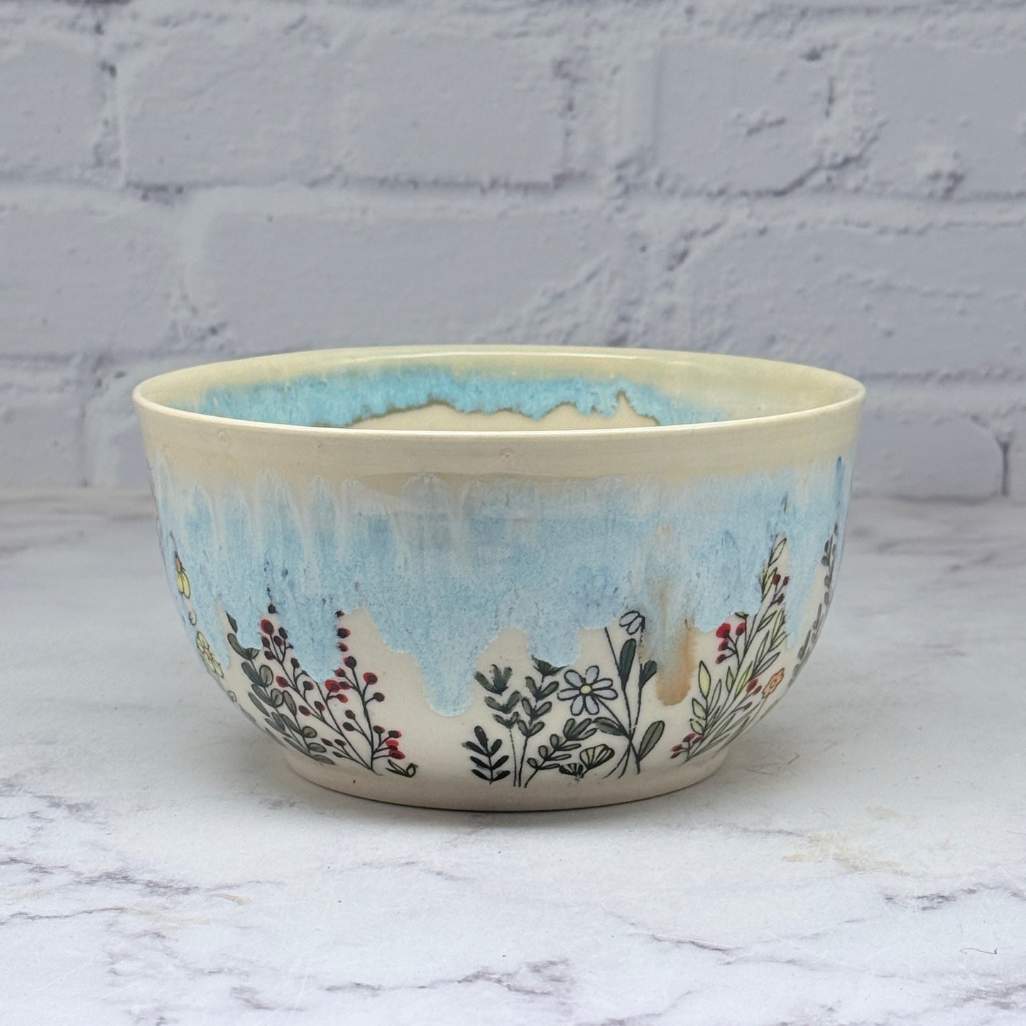 Blue with Wildflowers Medium Bowl