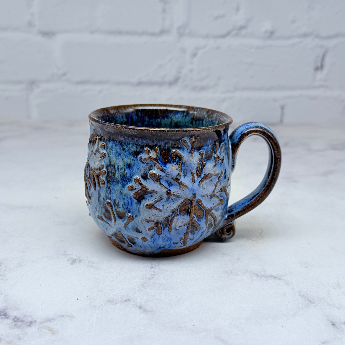 Blue with Raised Snowflakes Espresso Mug 4