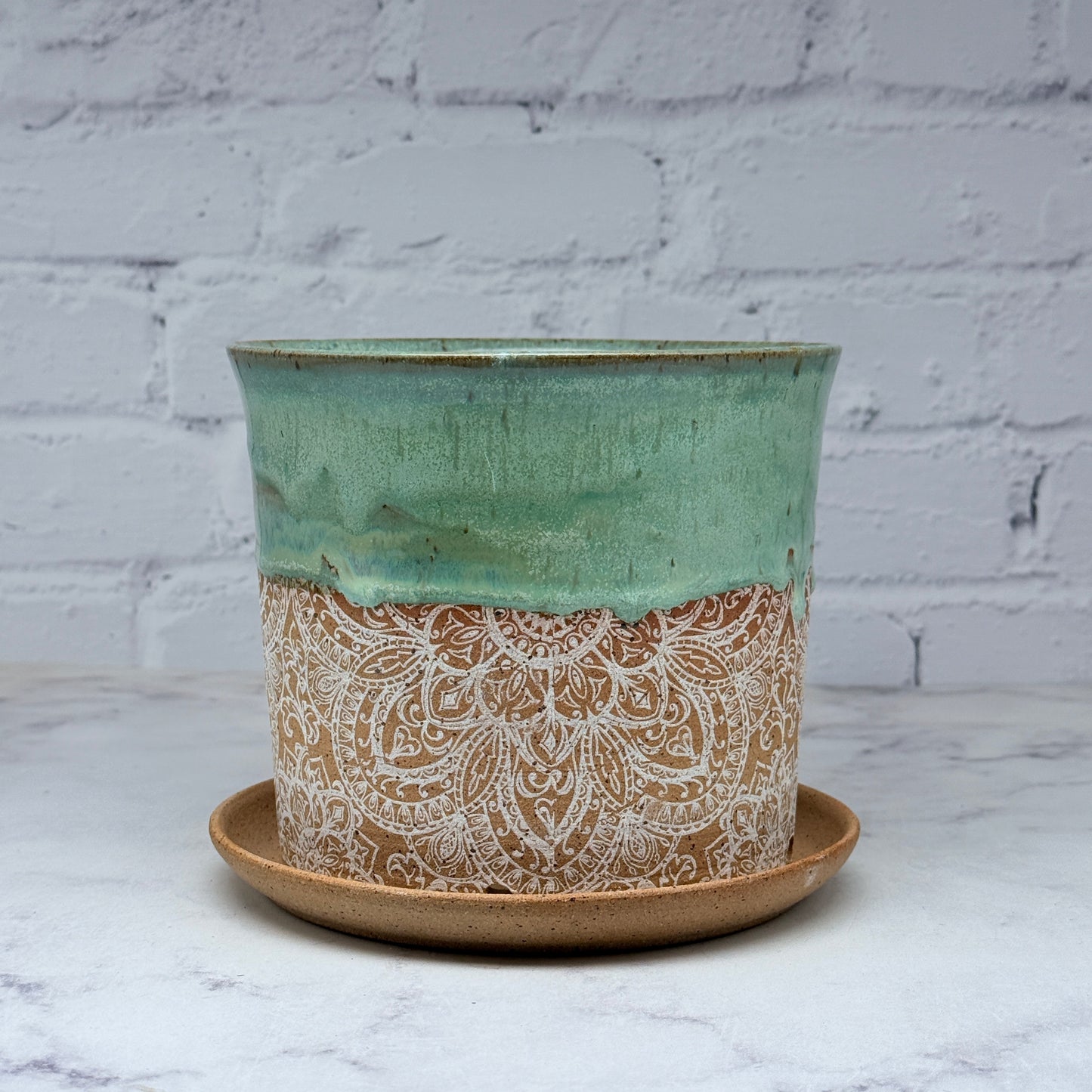 Green with White Mandalas Planter