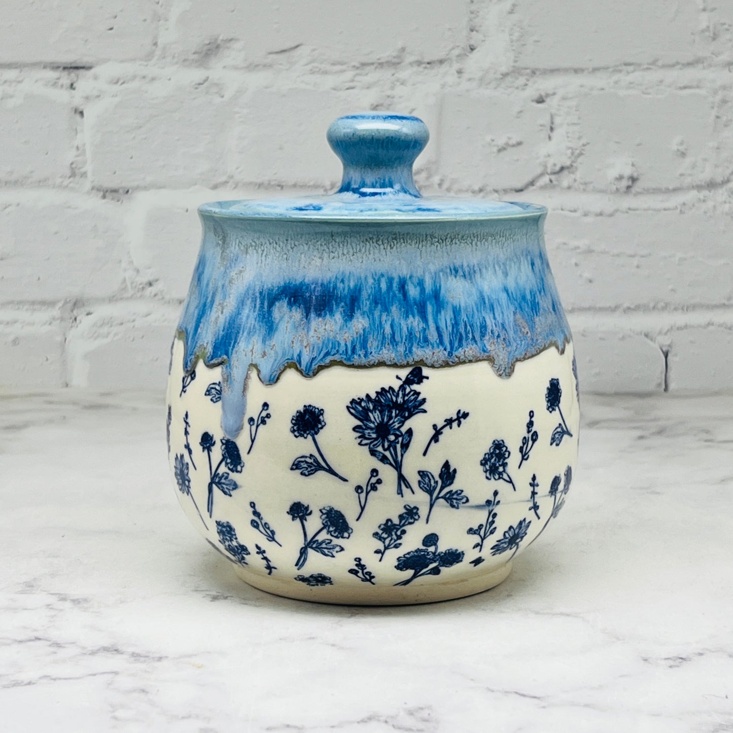 Blue with Little Flowers Lidded Container