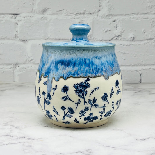 Blue with Little Flowers Lidded Container