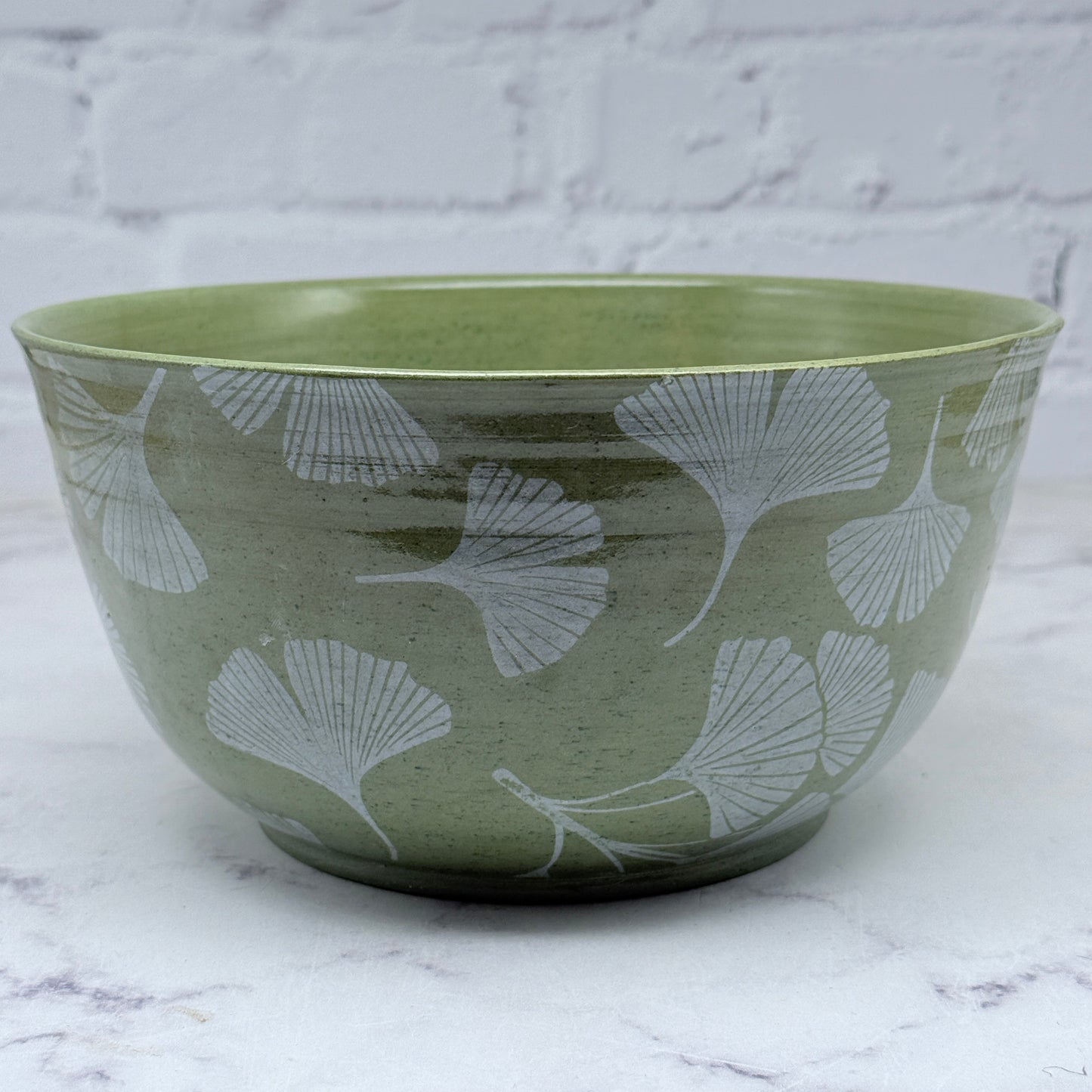 Green with White Ginkgo Large Bowl 2