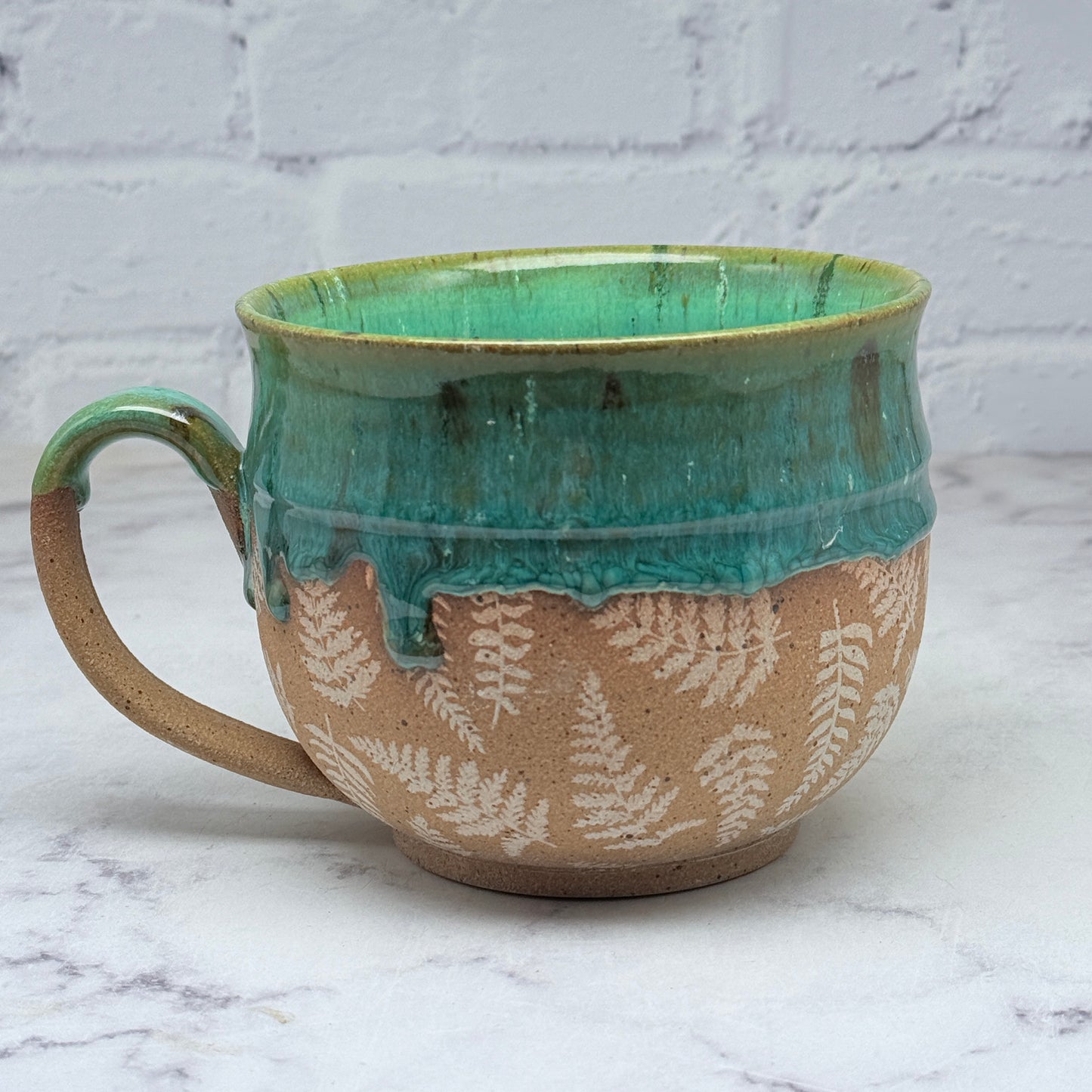 Green with White Ferns Cafe Mug 2