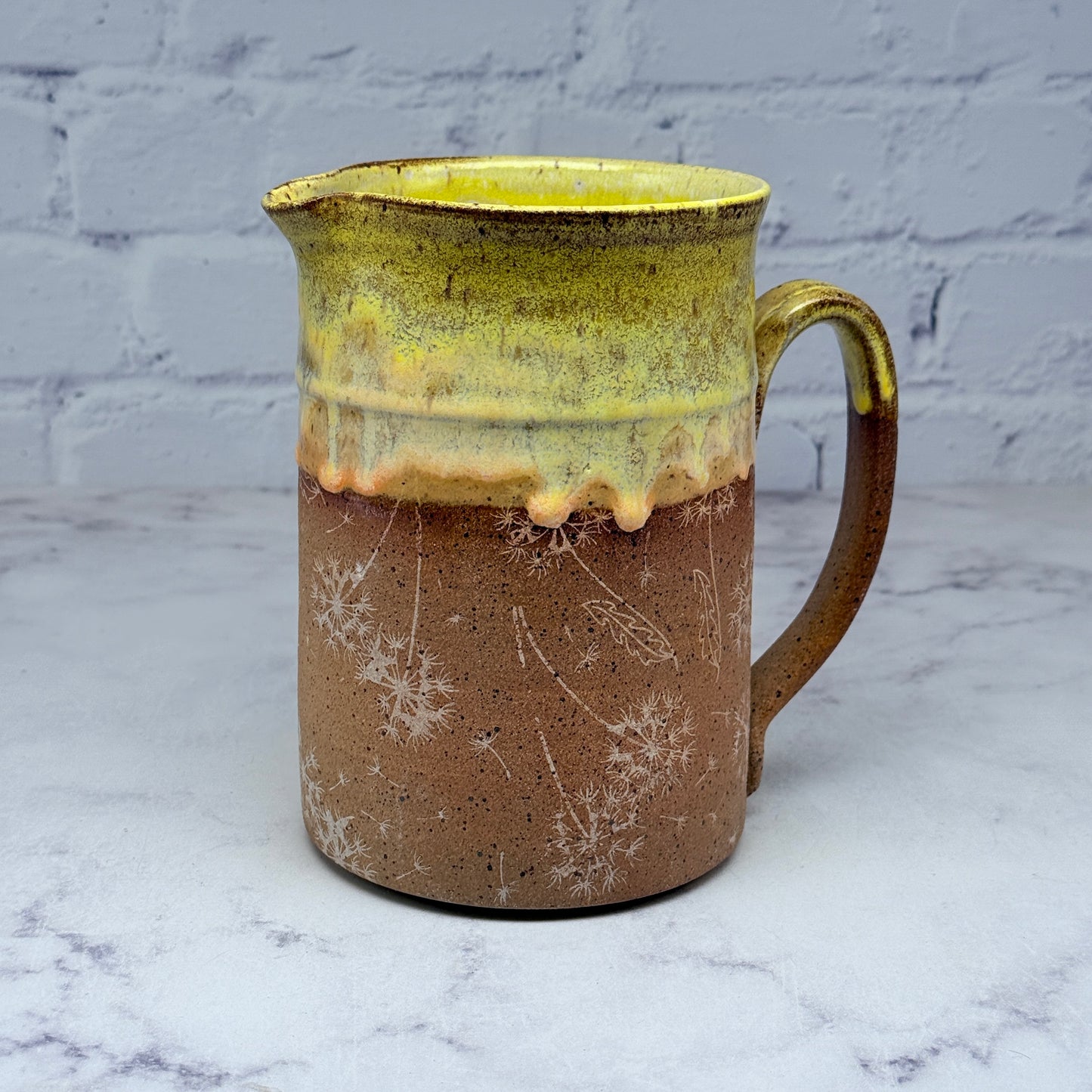 Yellow with White Dandelions Pitcher