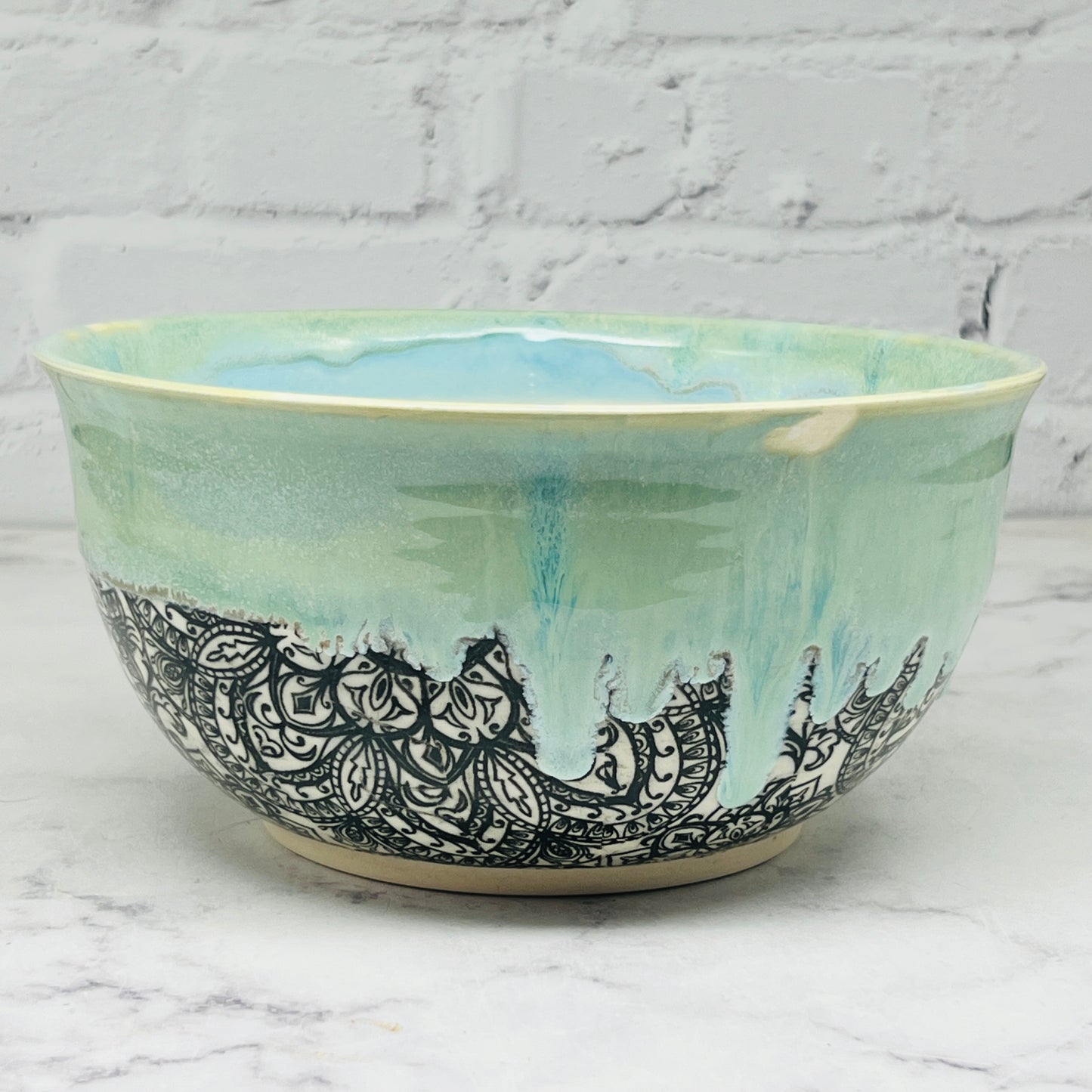 Green with Mandalas Large Bowl