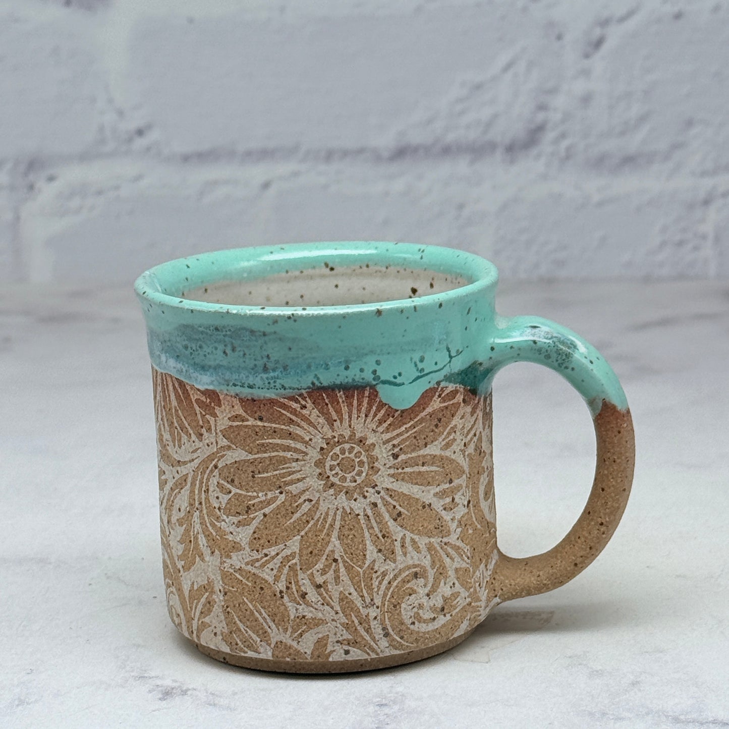 Turquoise with Floral Design Espresso Mug