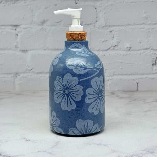 Blue with White Flowers Soap Dispenser 2