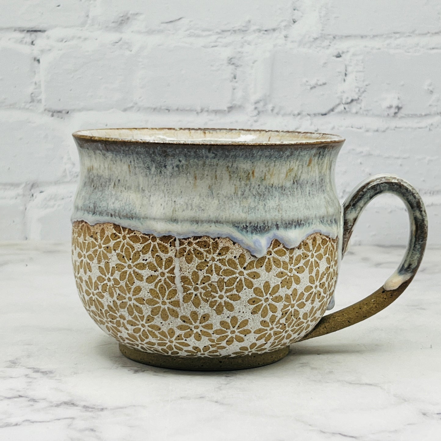 Light Blue with White Daisies Cafe Mug 2