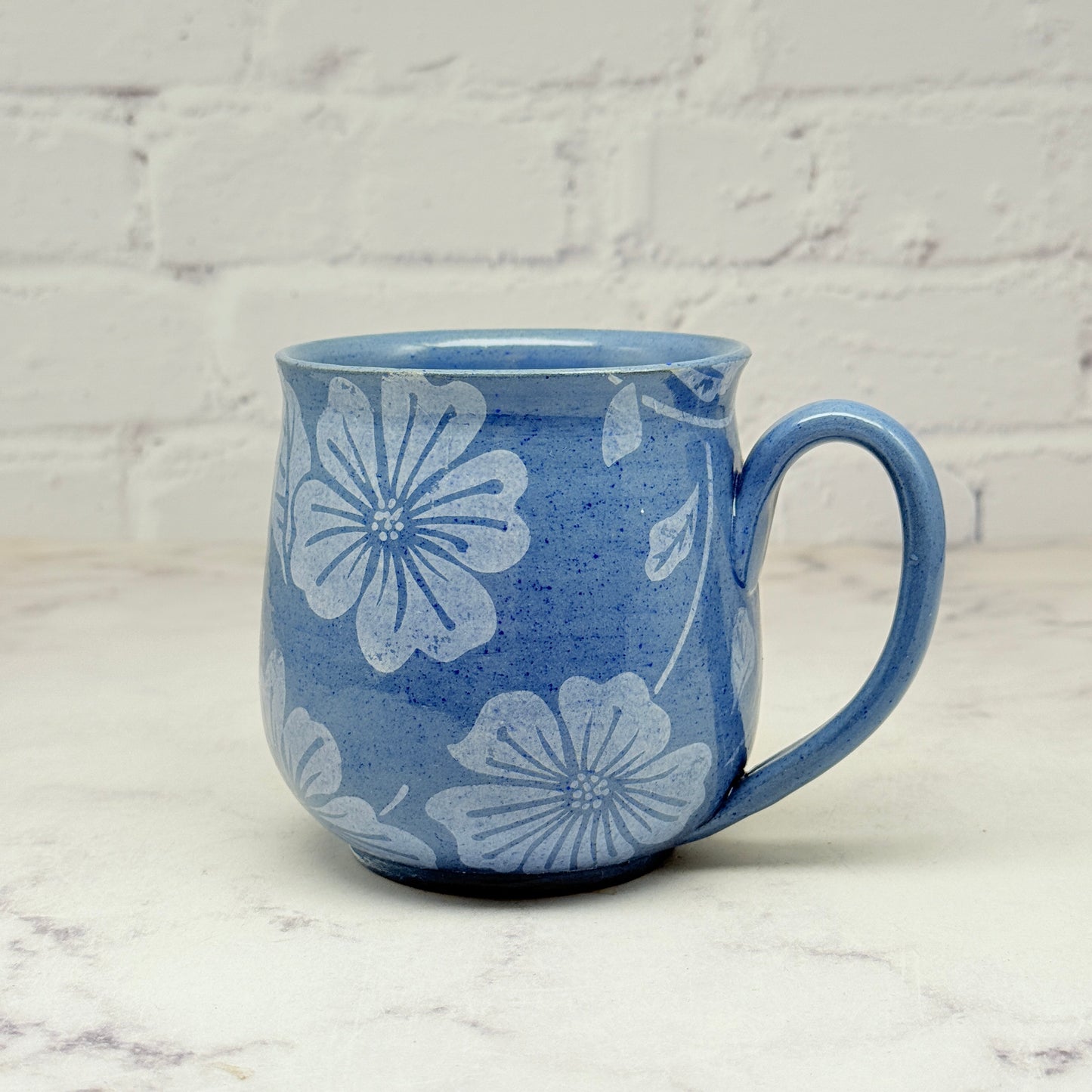 Blue with White Floral Design Mug 4