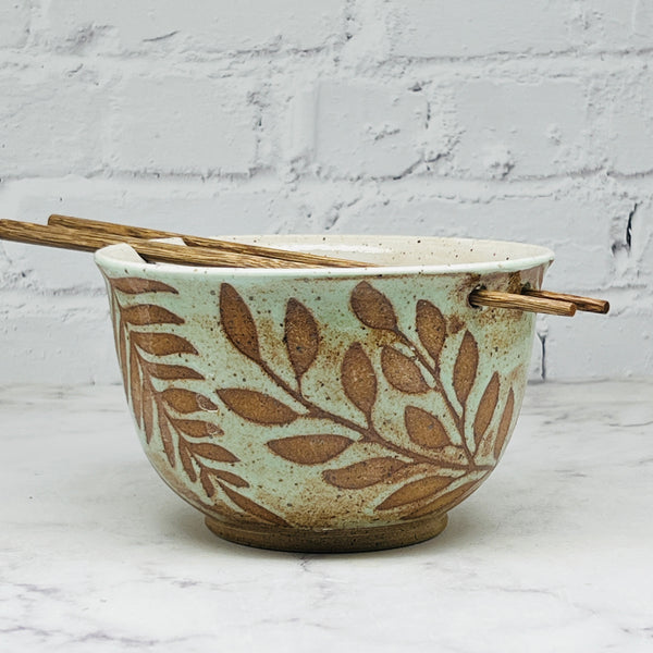 Green with Leaves Chopstick Bowl