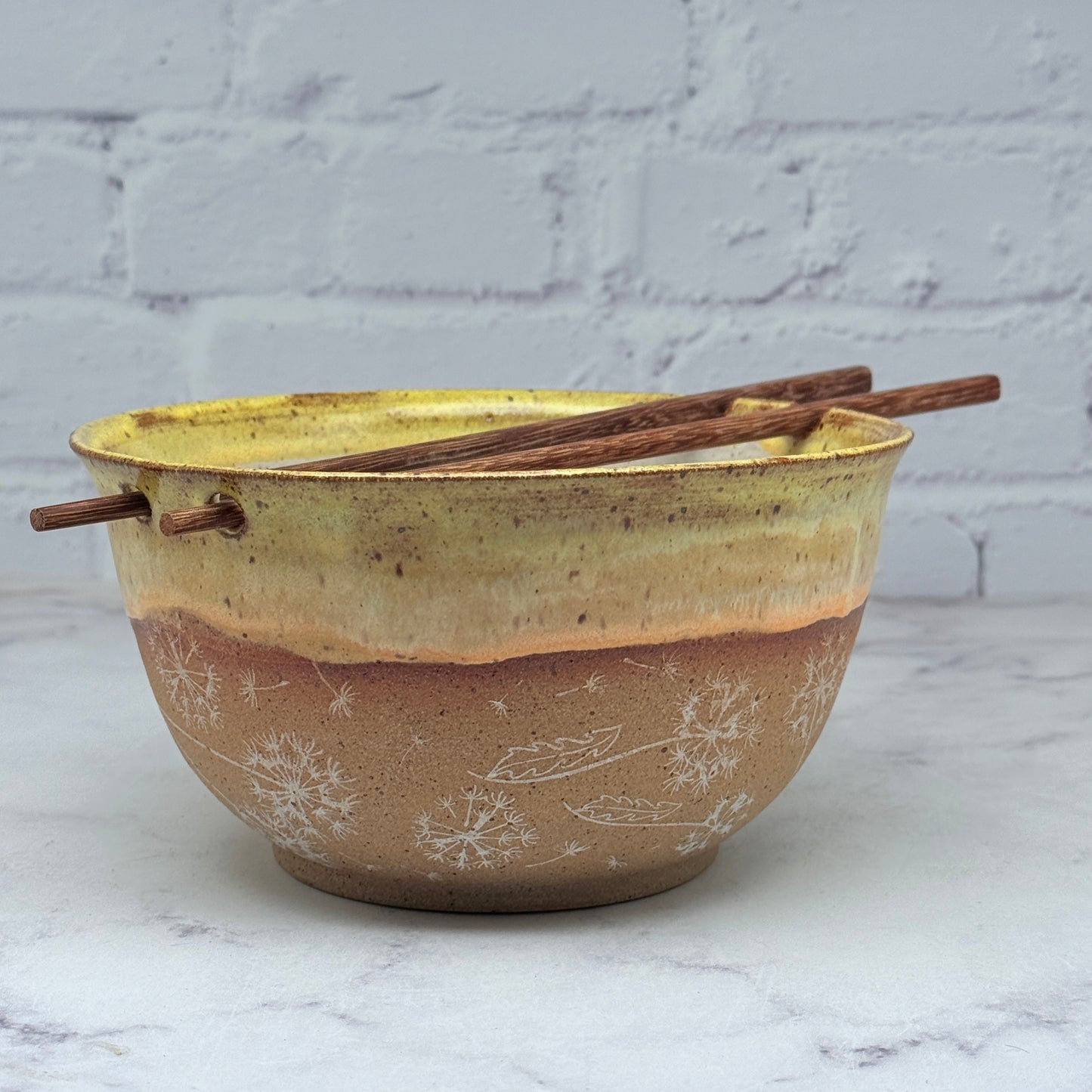 Yellow with White Dandelions Chopstick Bowl