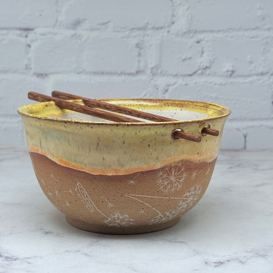 Yellow with White Dandelions Chopstick Bowl