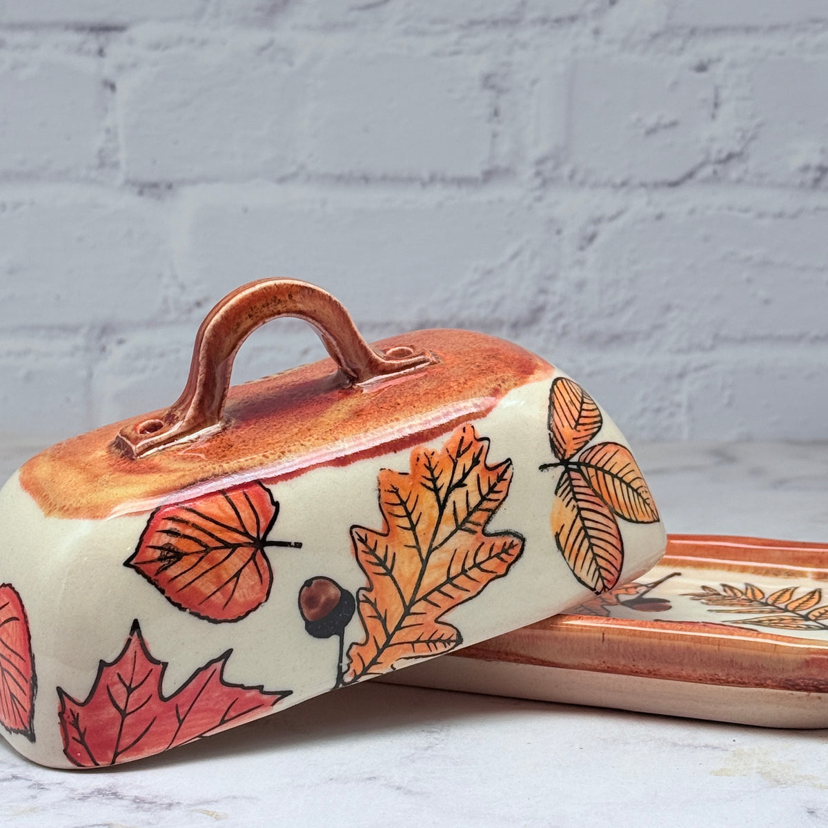 Orange with Leaves Butter Dish
