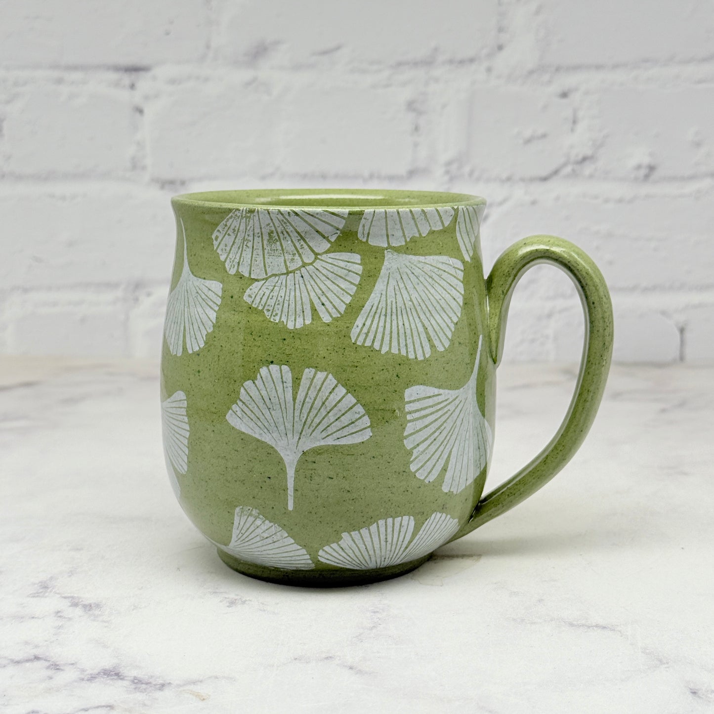 Green with White Gingko Design Mug 6