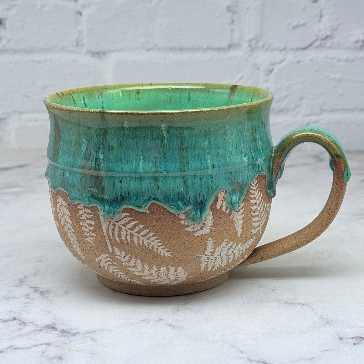 Green with White Ferns Cafe Mug 2