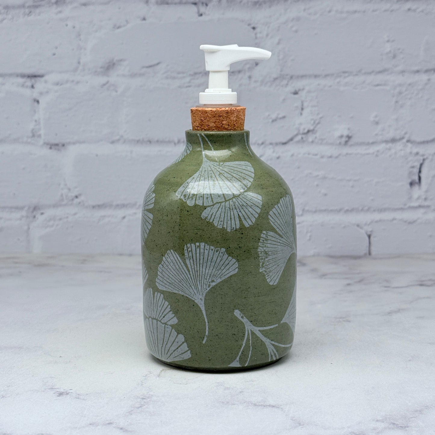 Green with White Gingko Soap Dispenser 1