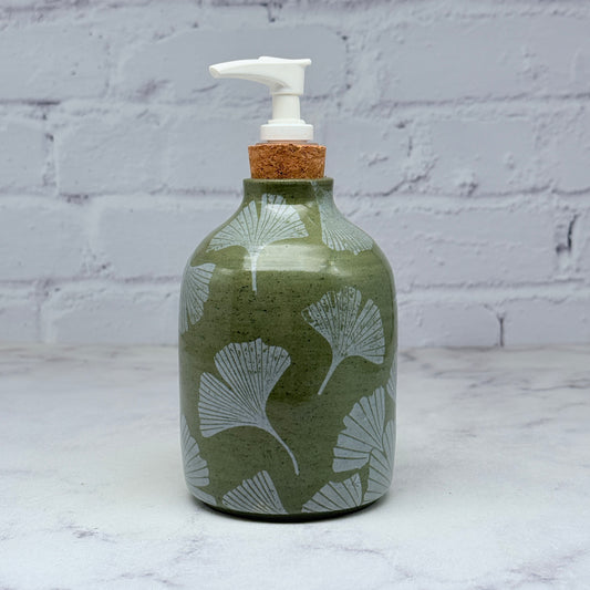 Green with White Gingko Soap Dispenser 1