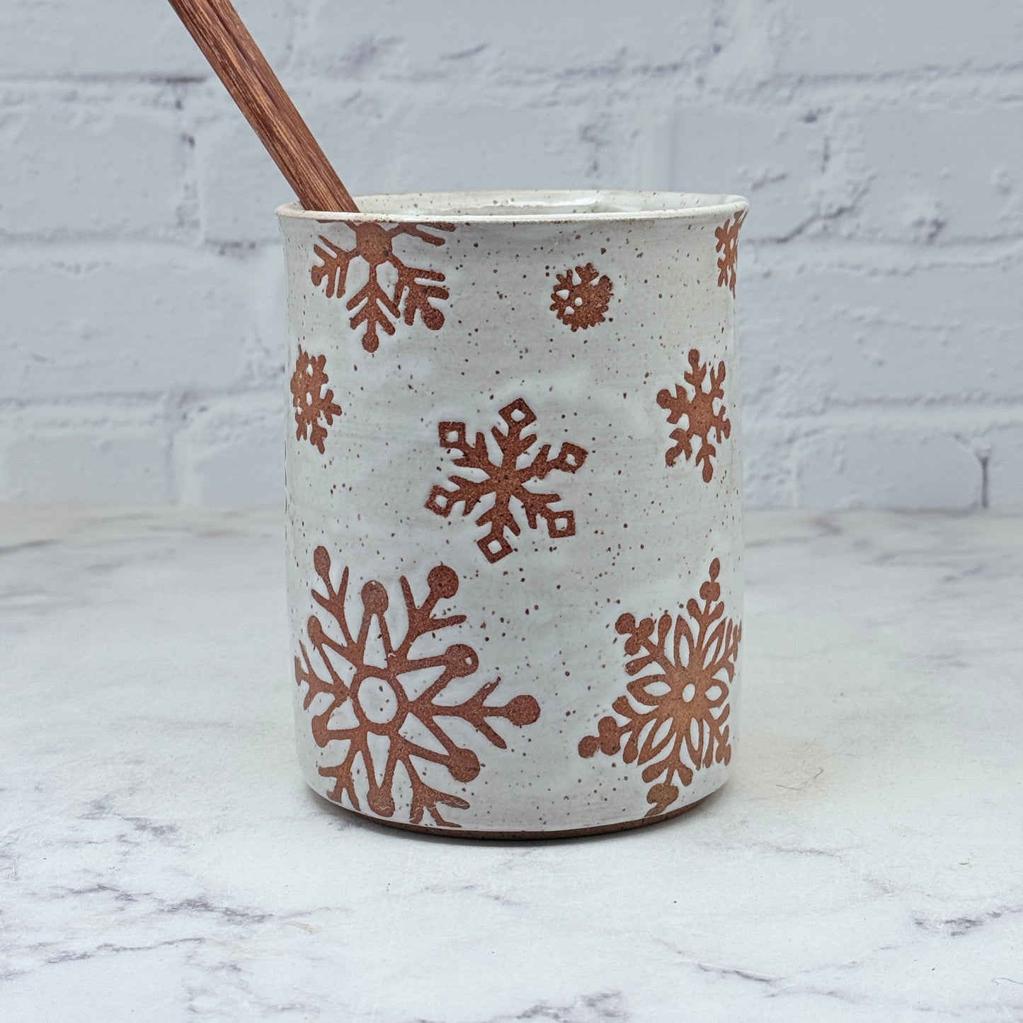 Speckled White with Snowflakes Vase 1