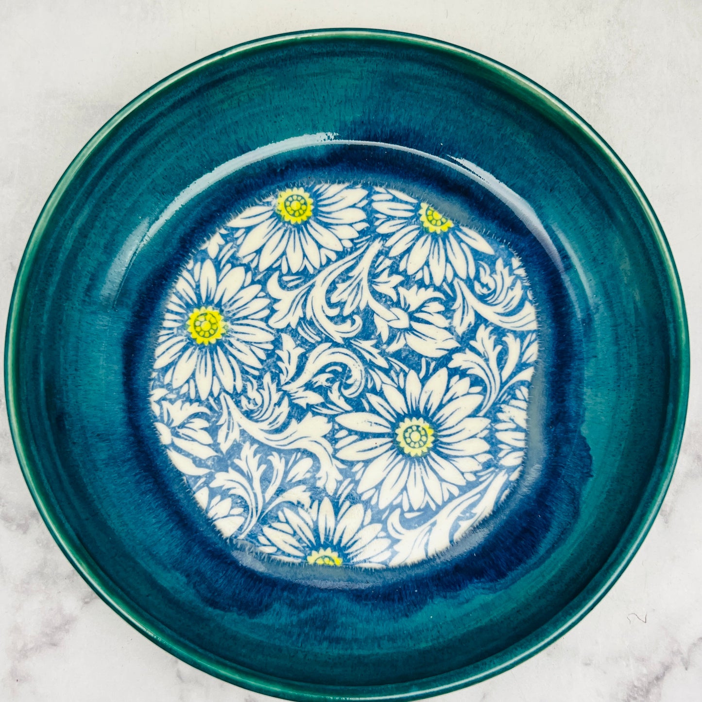 Blue with Floral Design Low Bowl 1