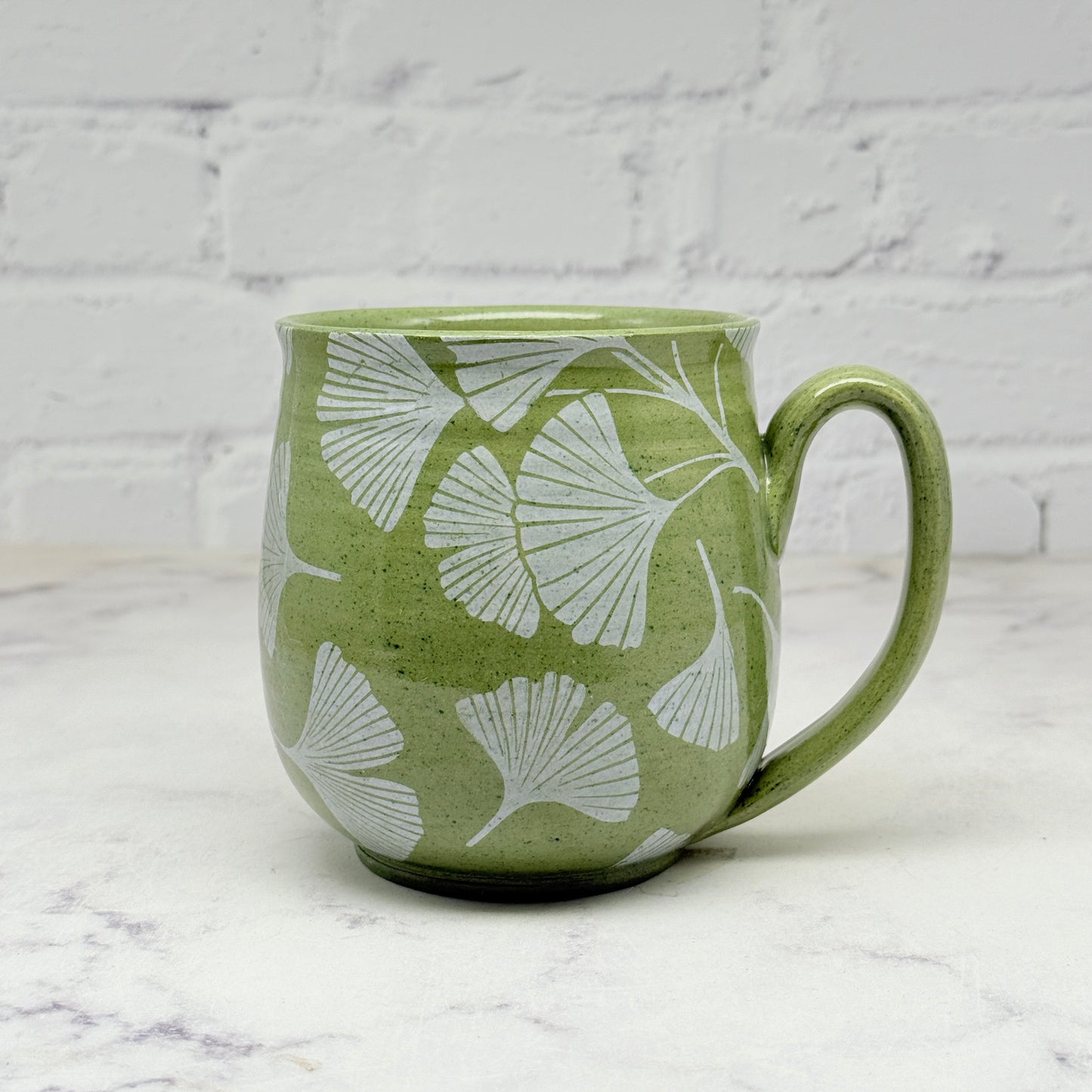 Green with White Gingko Design Mug 5
