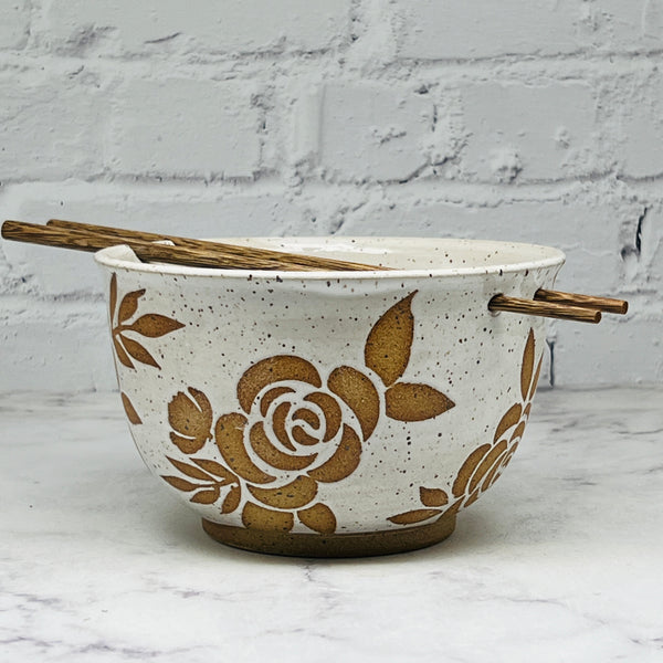 White with Roses Chopstick Bowl