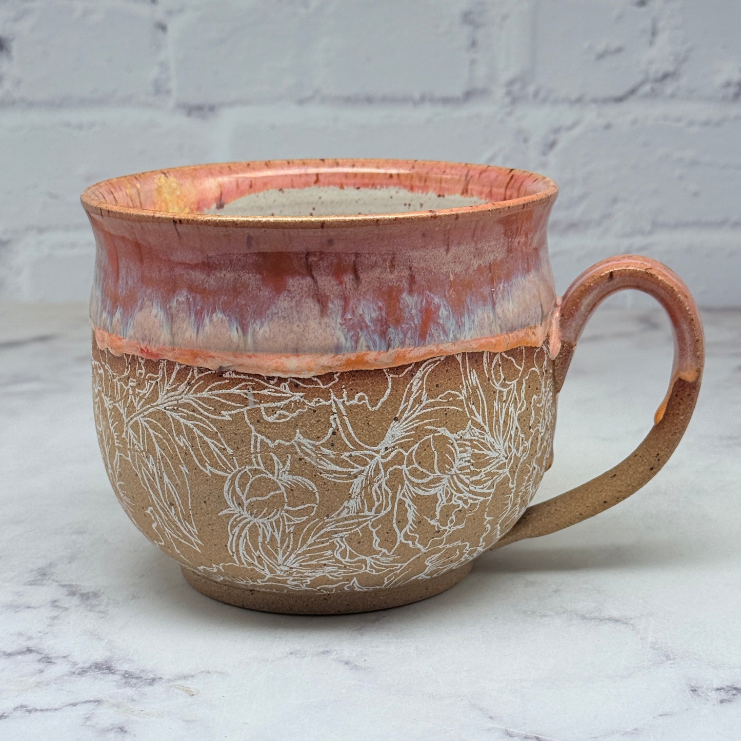 Peach with White Peonies Cafe Mug