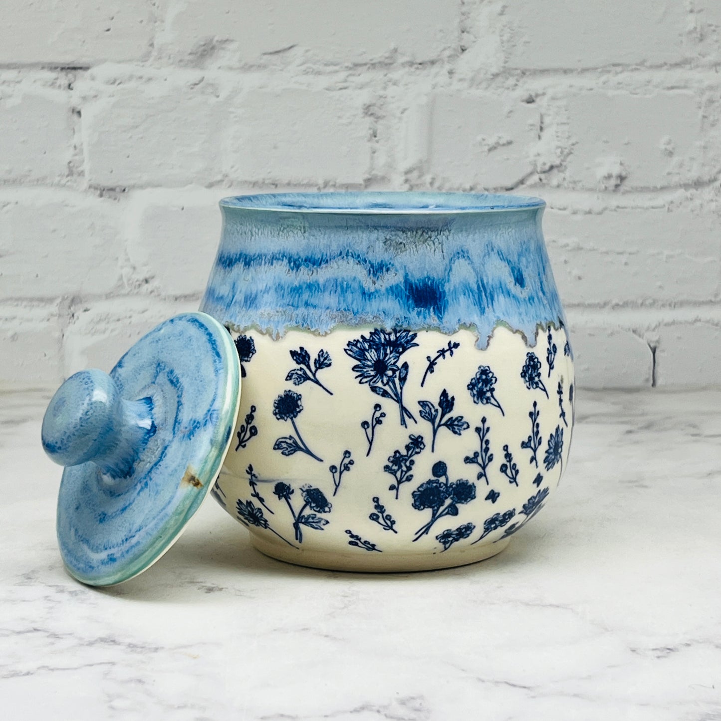 Blue with Little Flowers Lidded Container