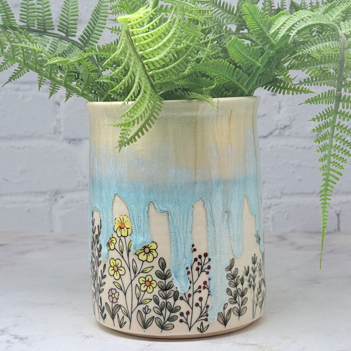 Light Blue with Wildflowers Container