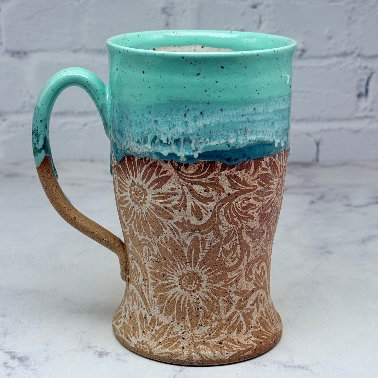 Turquoise with Floral Design Tall Mug