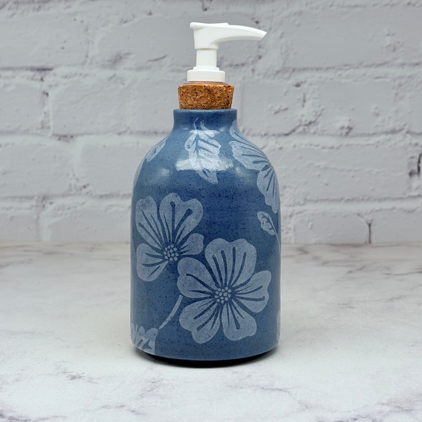 Blue with White Flowers Soap Dispenser 2